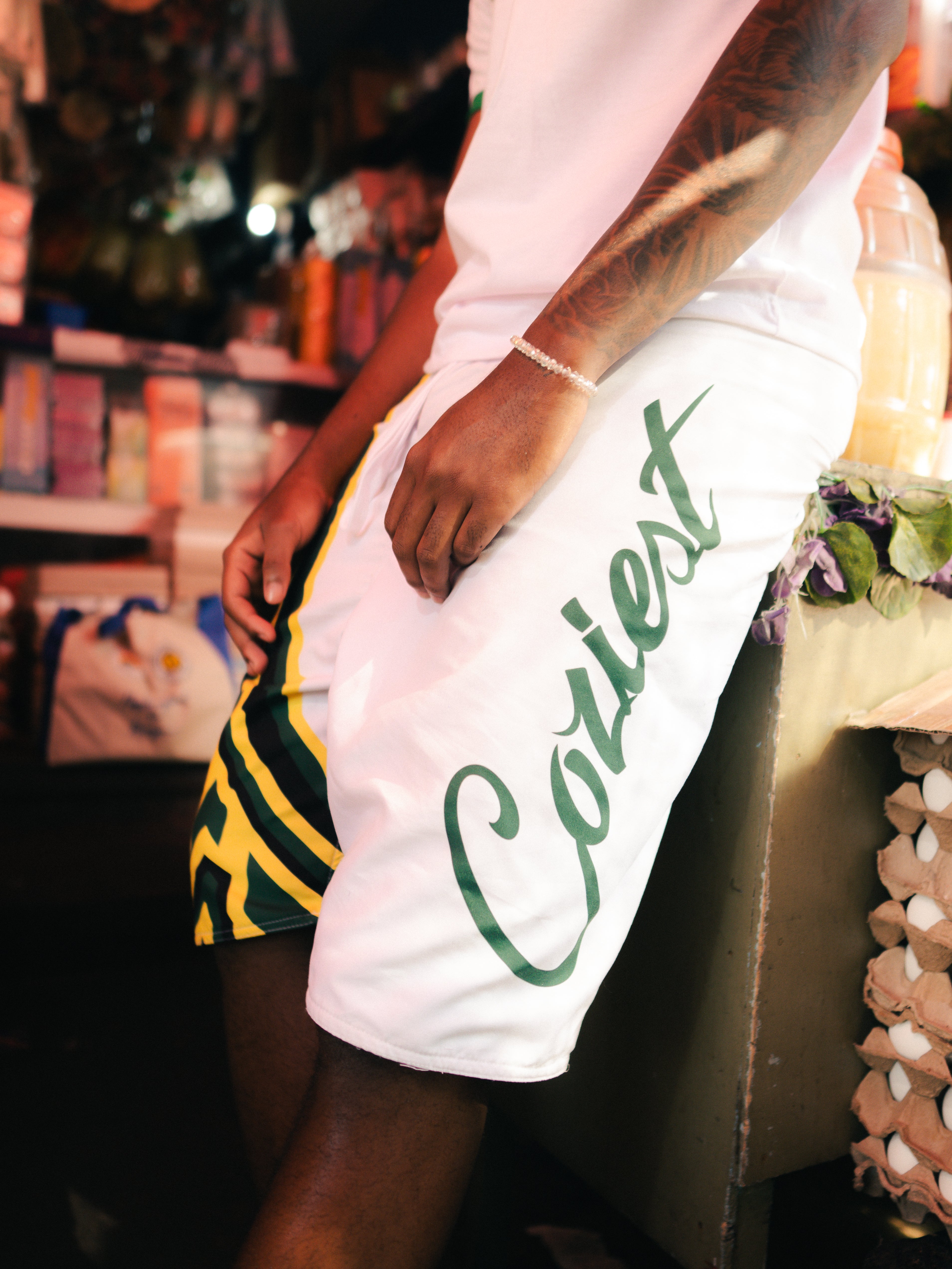 “26 Board Shorts” in Black, Green and White Colorway
