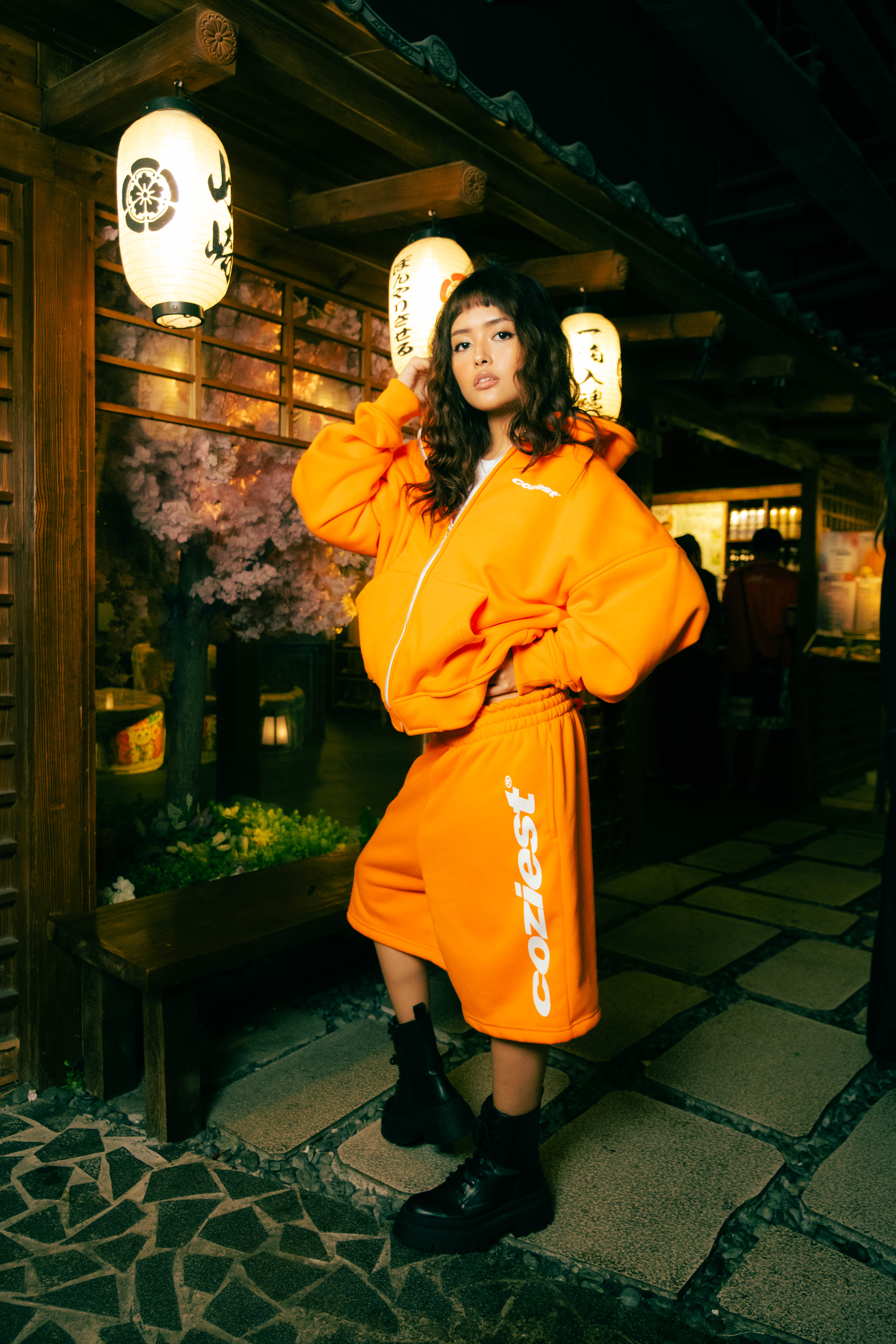 “Italic” Zip Hoodie in Orange Colorway