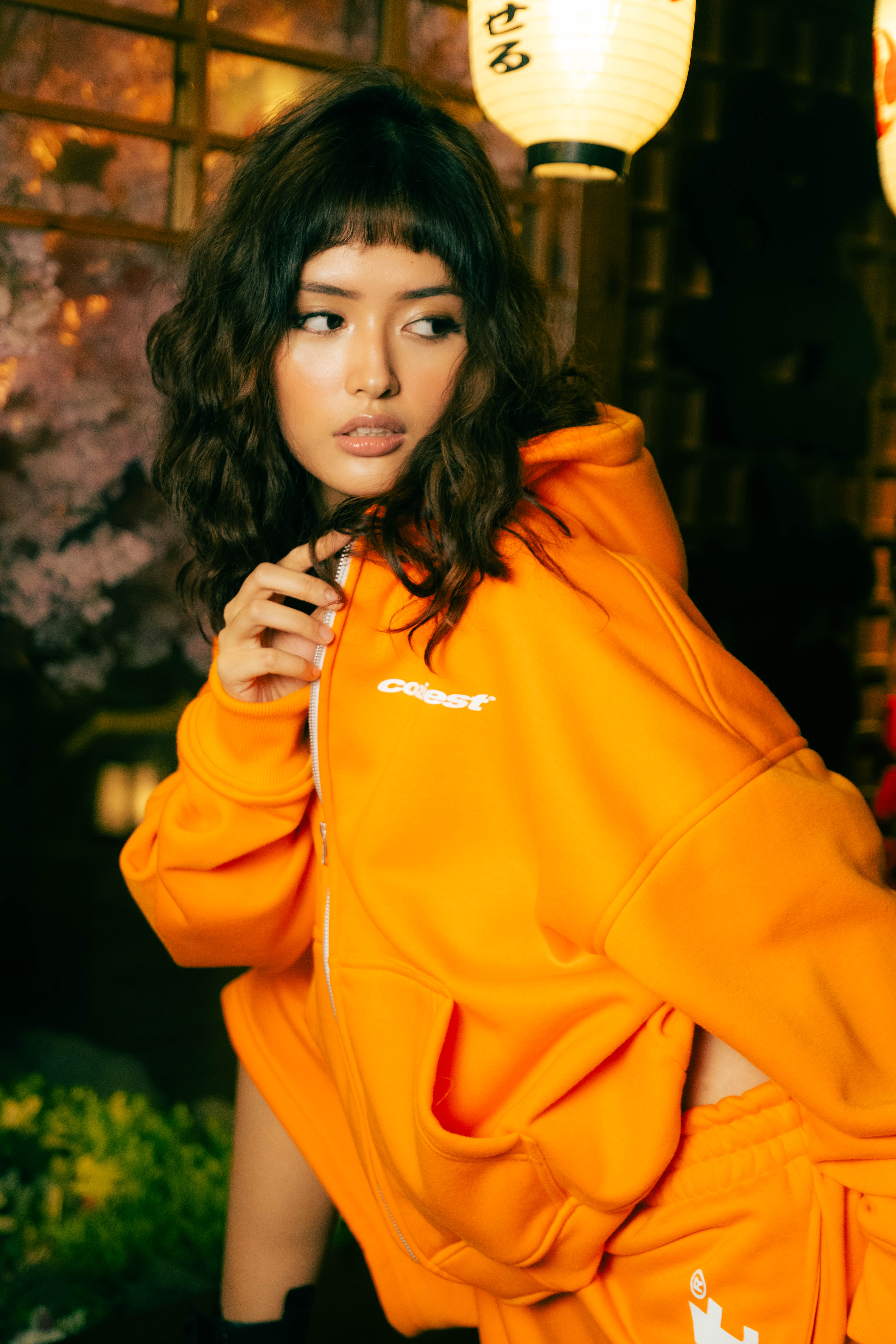 “Italic” Zip Hoodie in Orange Colorway