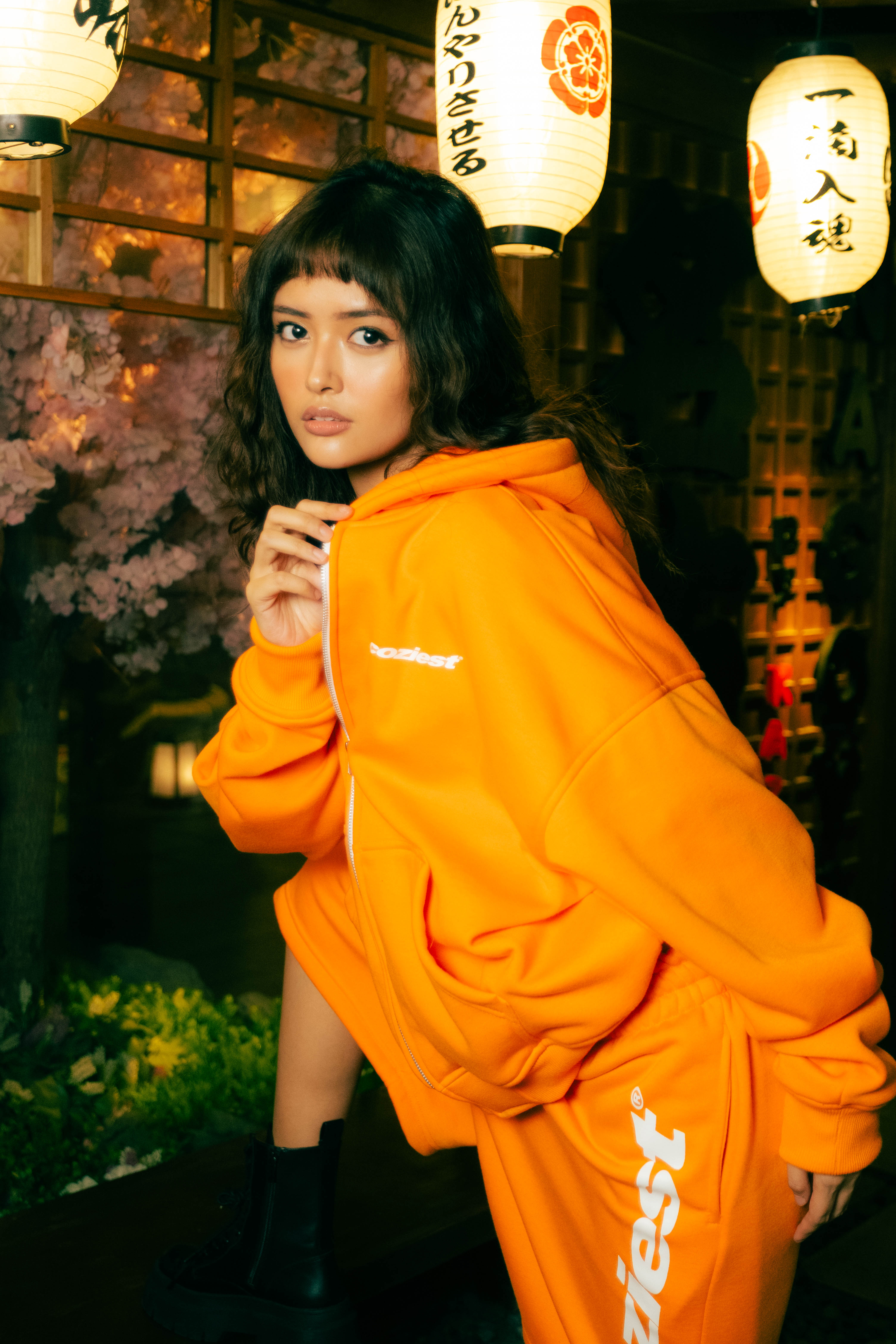 “Italic” Zip Hoodie in Orange Colorway