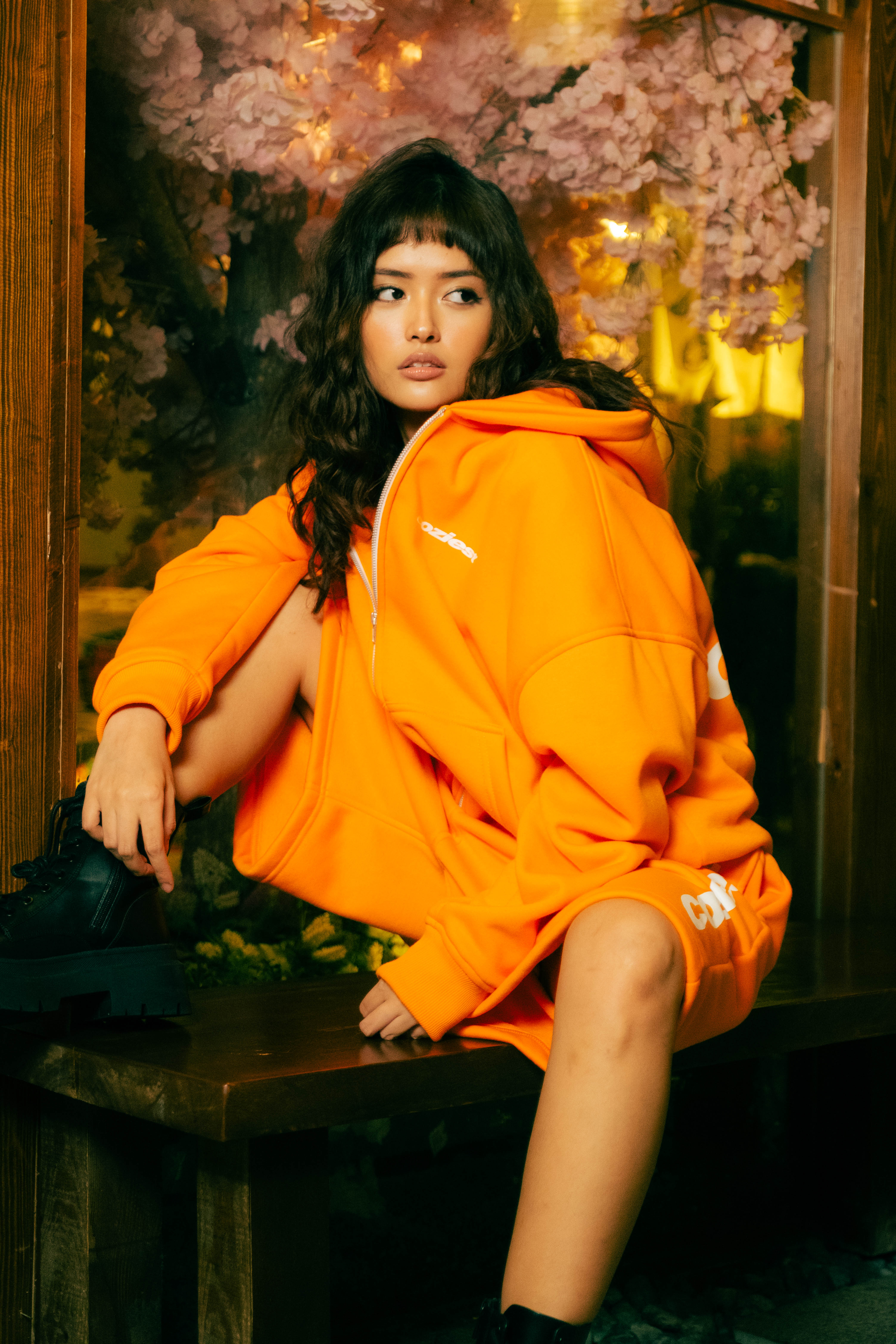 “Italic” Zip Hoodie in Orange Colorway