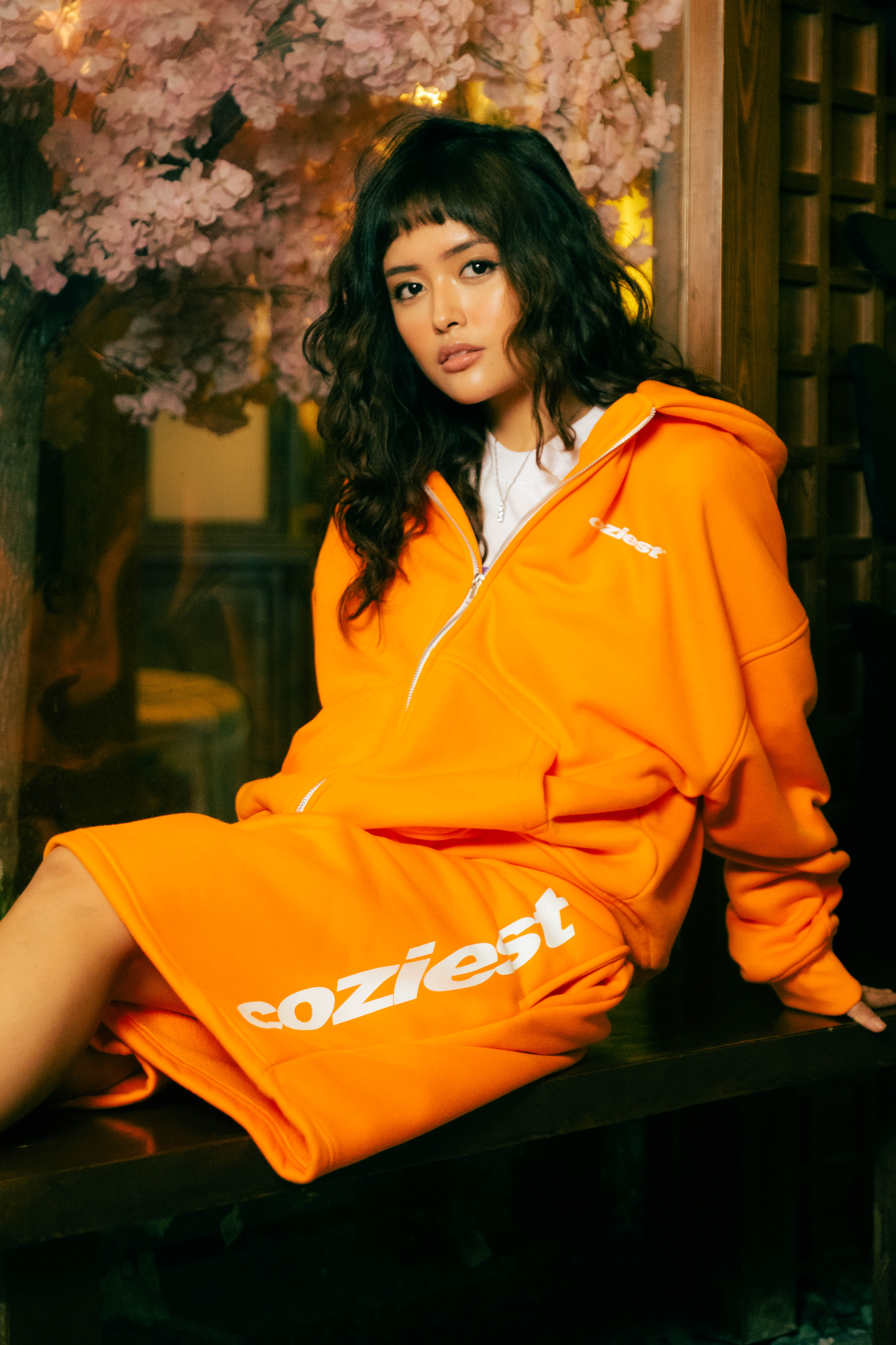 “Italic” Zip Hoodie in Orange Colorway