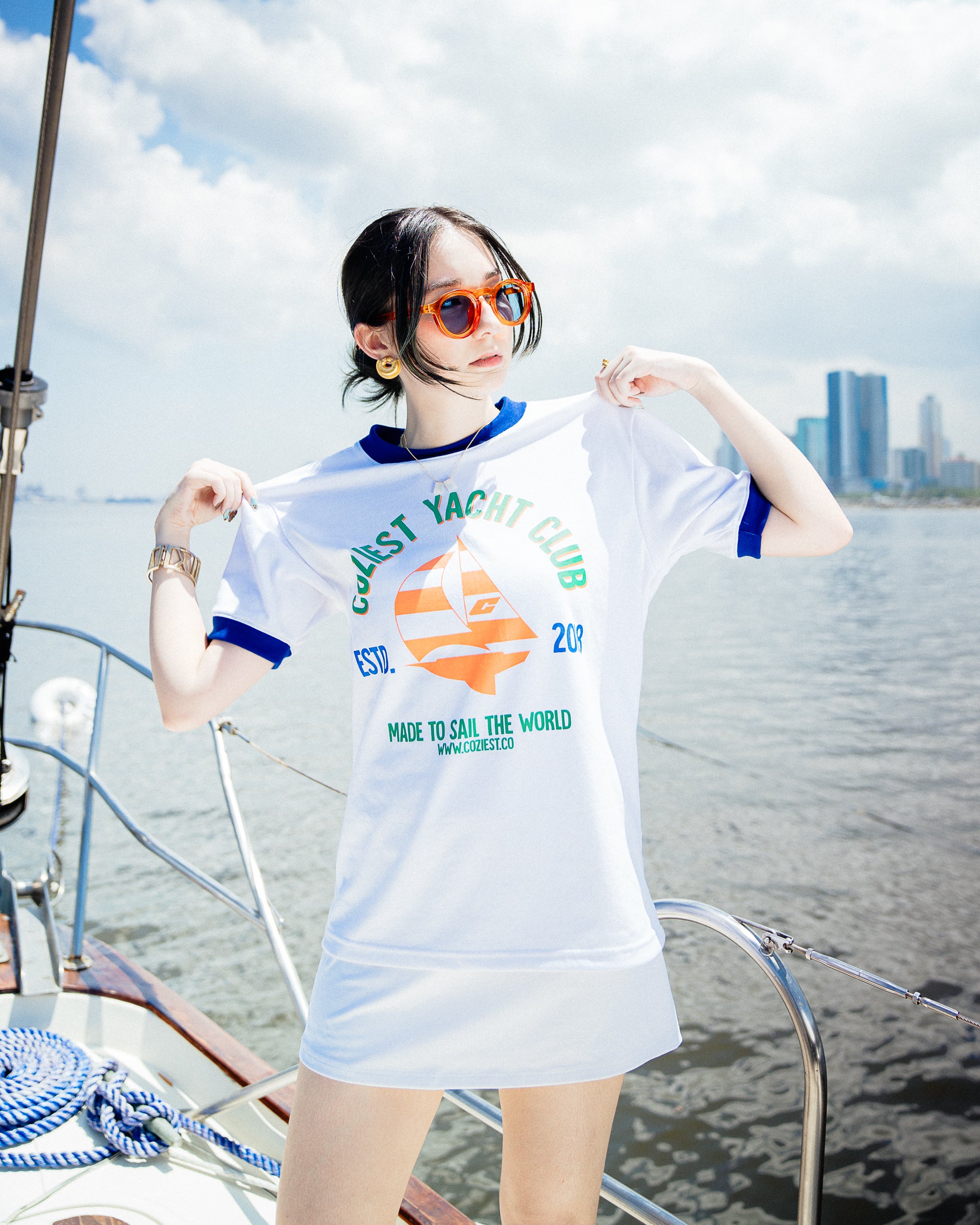 "Yacht Club Raglan" Tee in White Colorway
