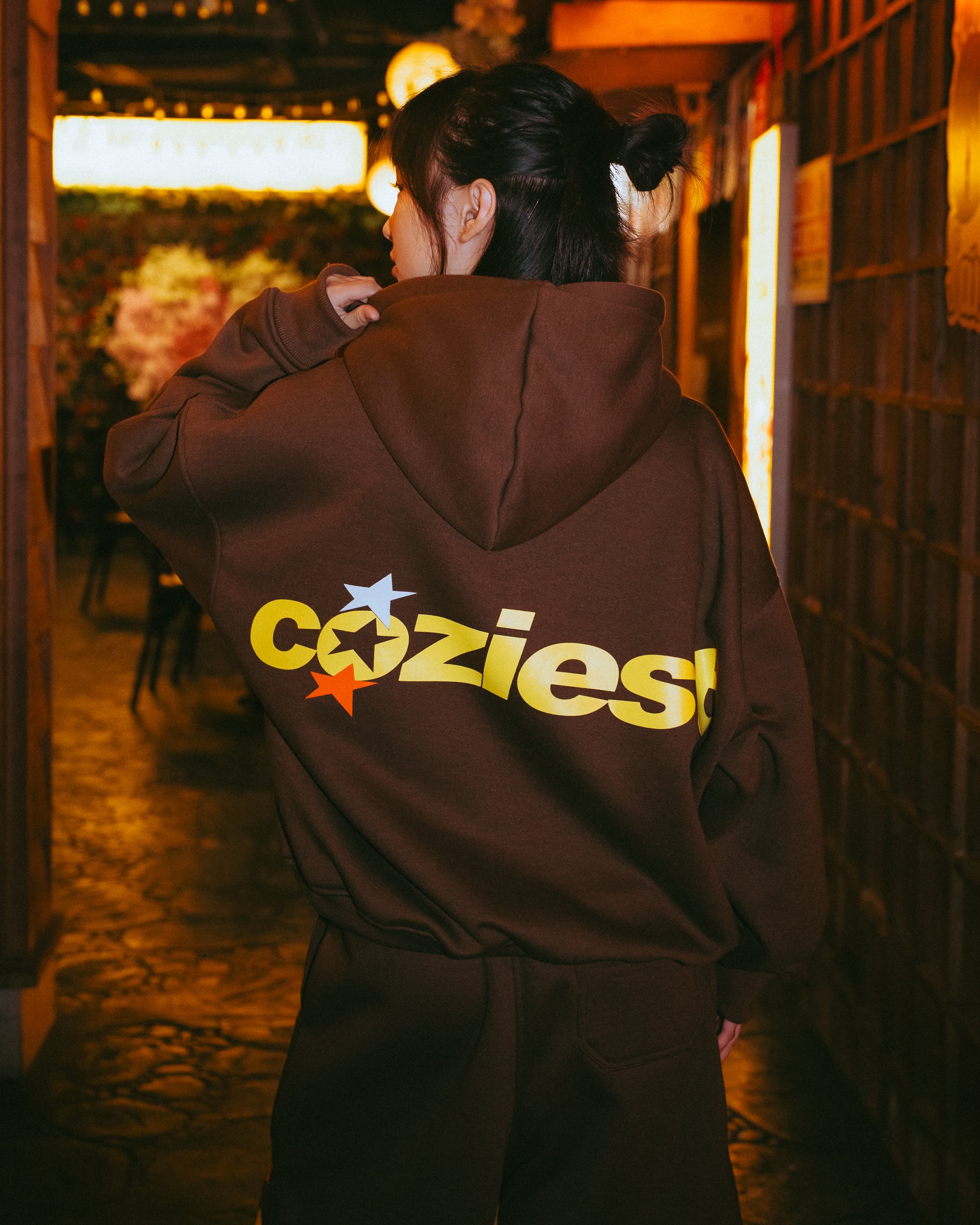 “Tri-Star” Hoodie in Choco Brown and Black