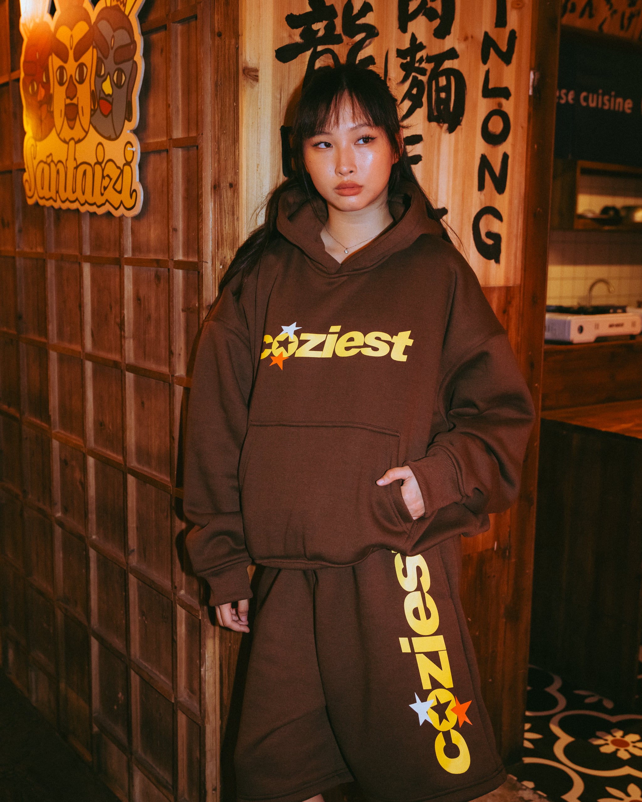 “Tri-Star” Sweatshort in Choco Brown and Black Colorway