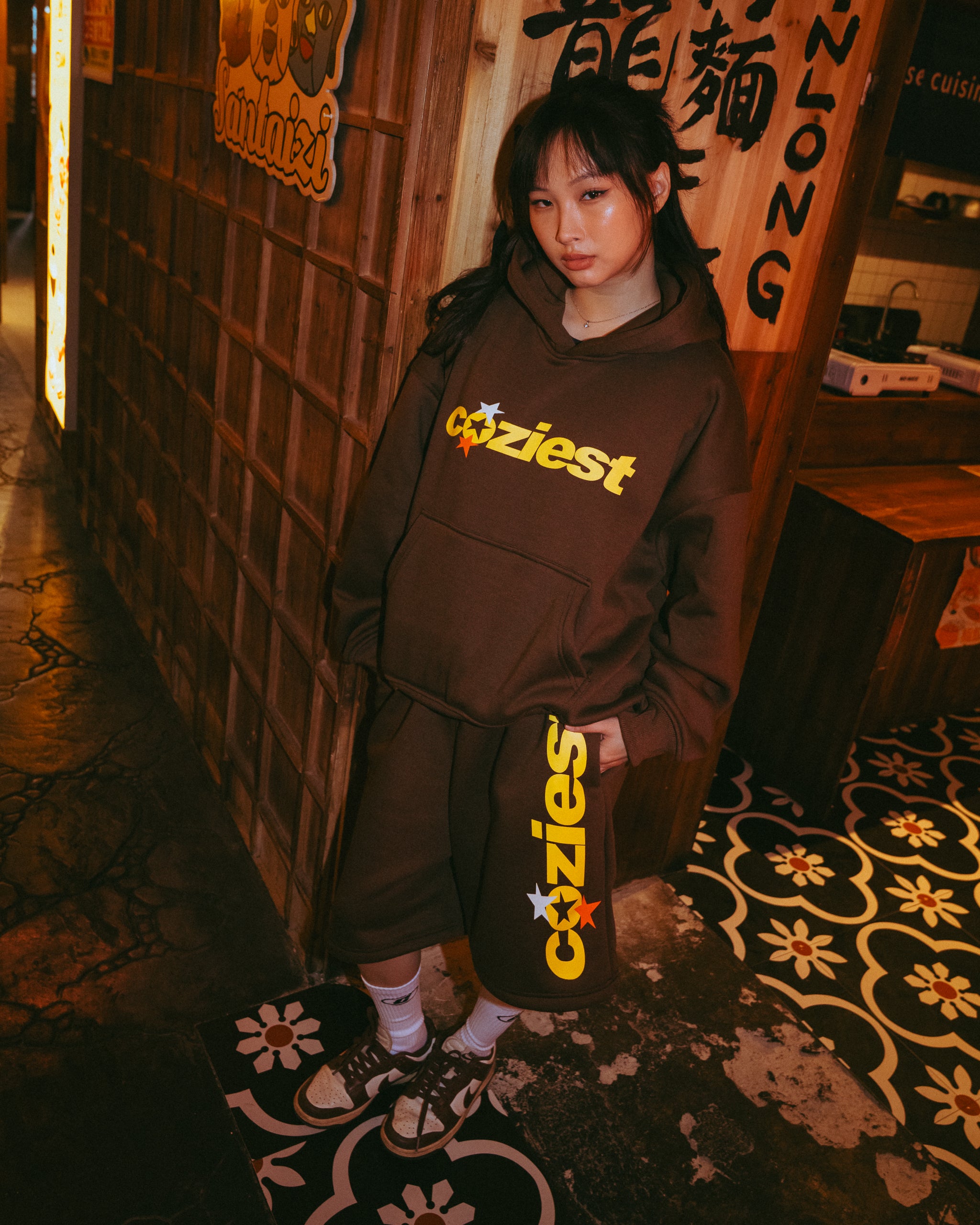 “Tri-Star” Hoodie in Choco Brown and Black