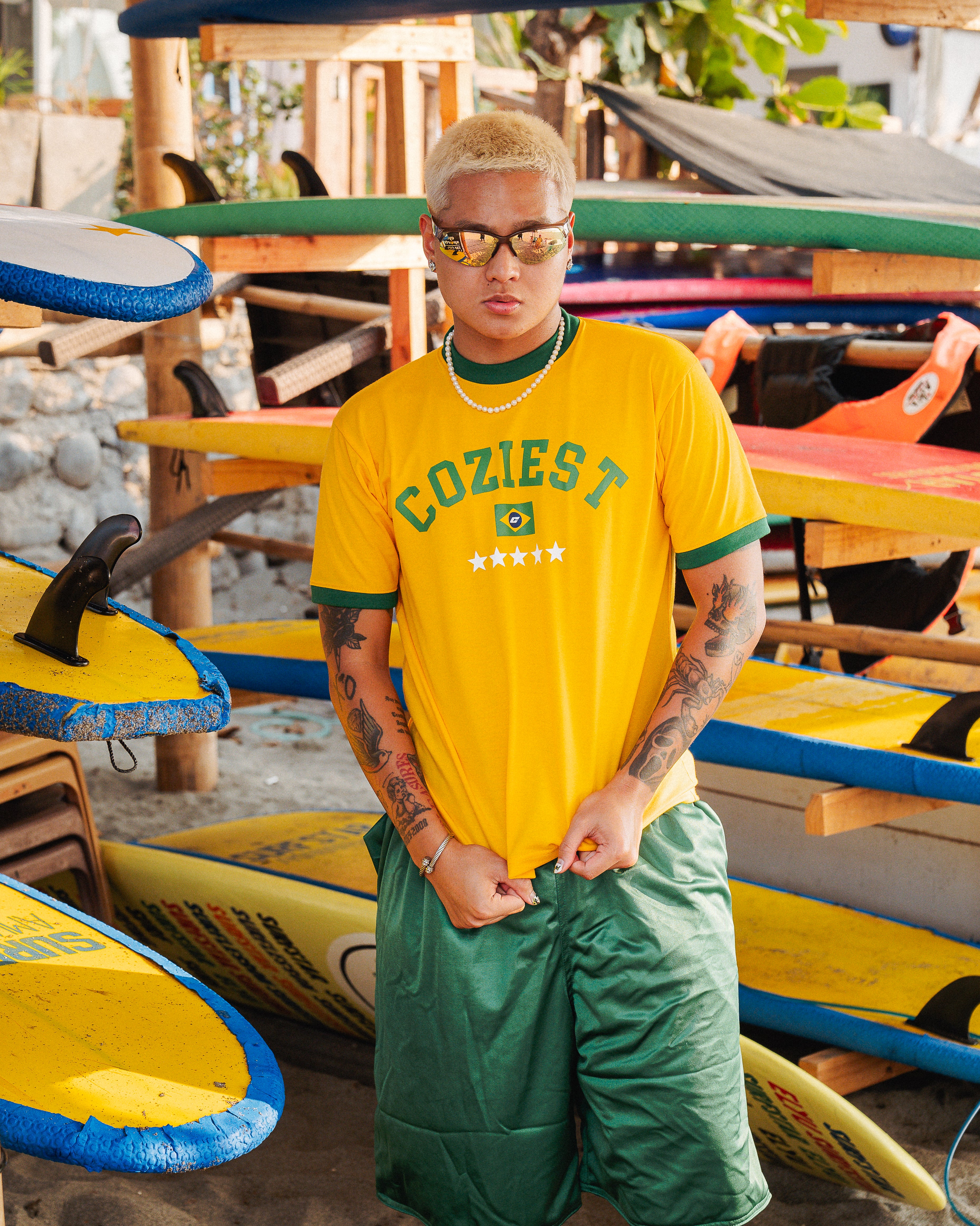 “Summer Ringer” Tee in Mustard Colorway