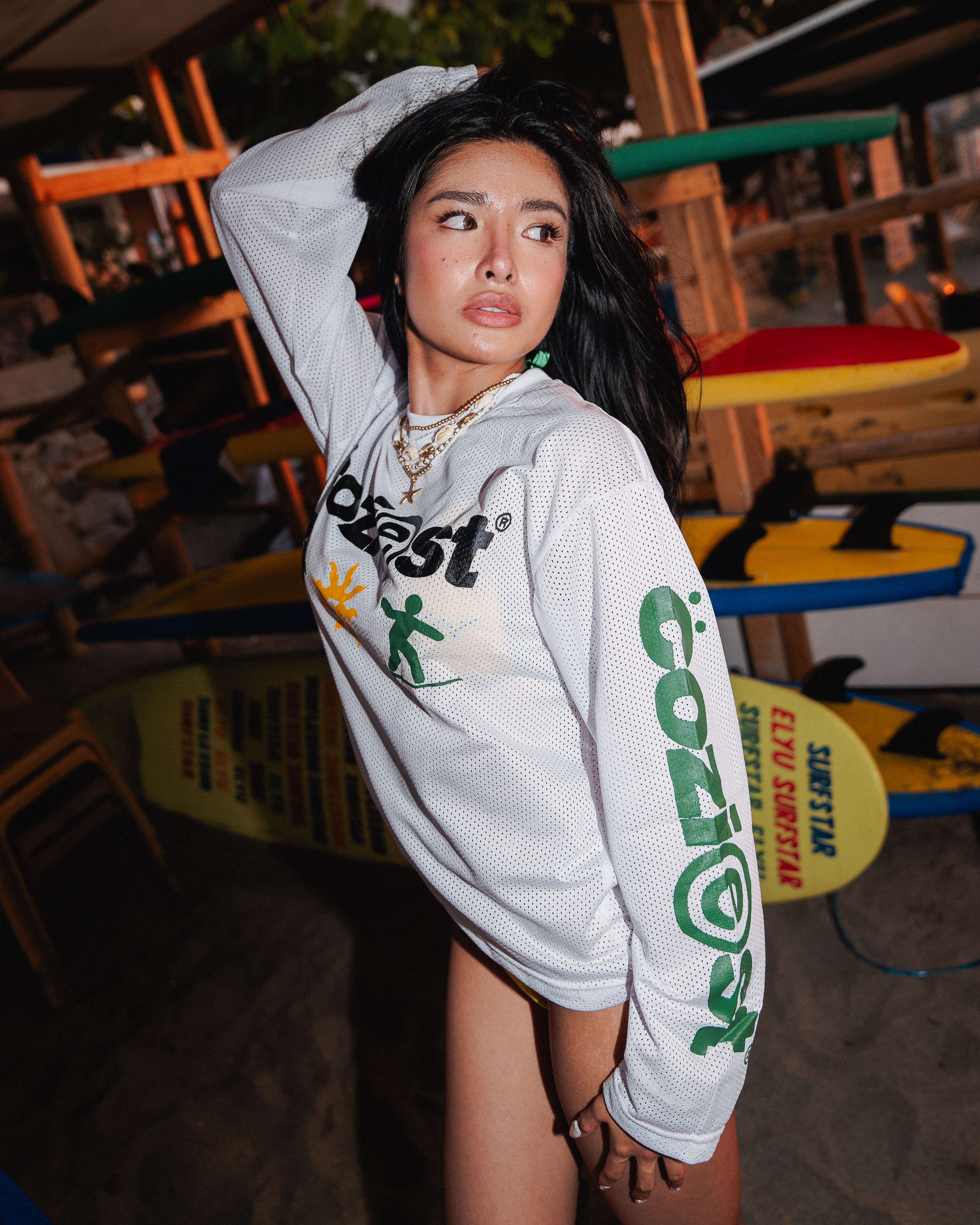 “Summer Mesh Jersey” Longsleeve  in White Colorway