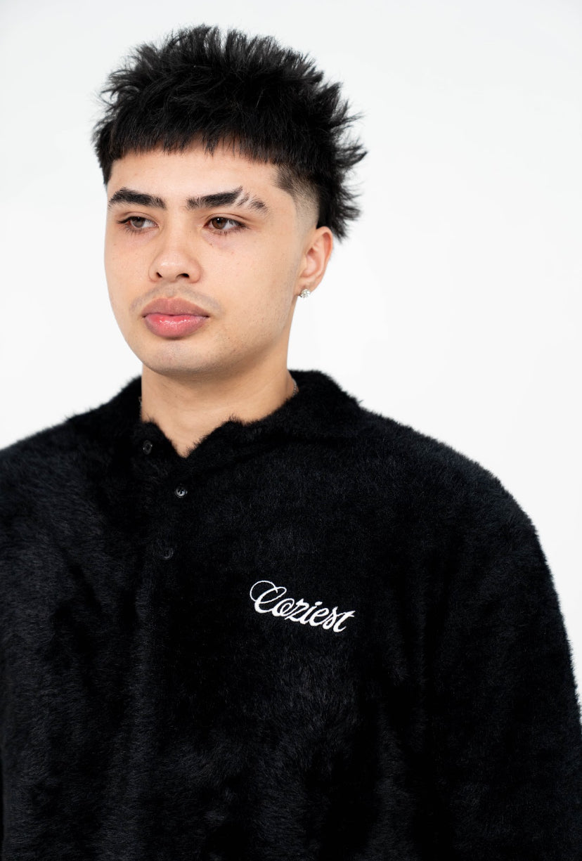 "Fur" Long Sleeve Polo in Black Colorway