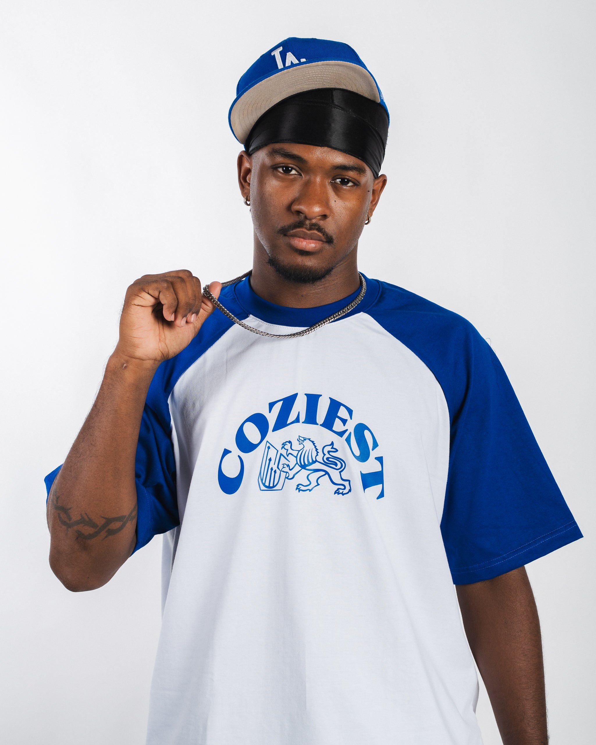 "Wolfy" Raglan Tee in Blue and White (Oversized)