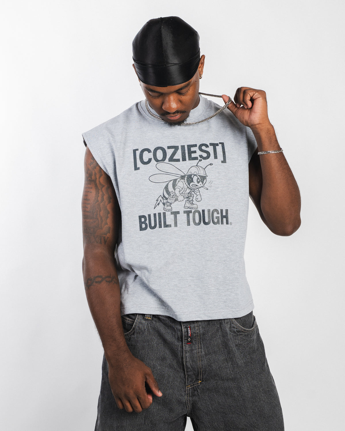 "Beeuilt" Muscle Tee in Gray