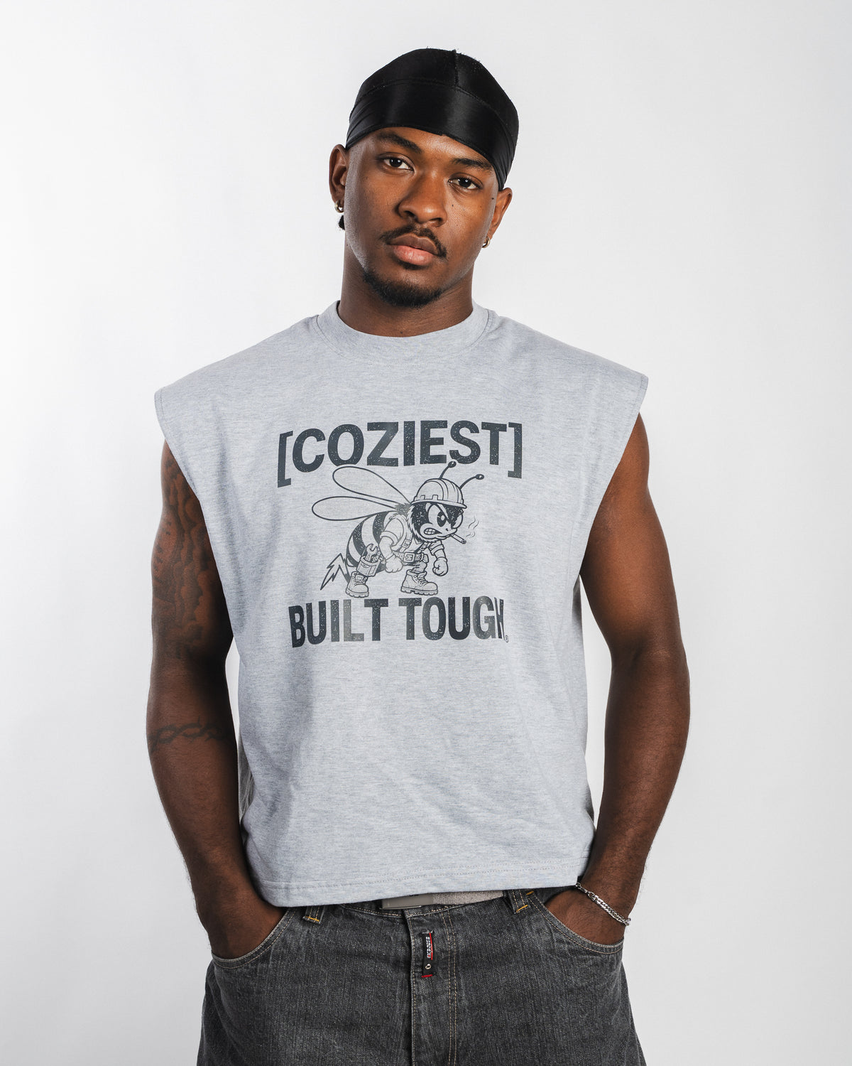 "Beeuilt" Muscle Tee in Gray