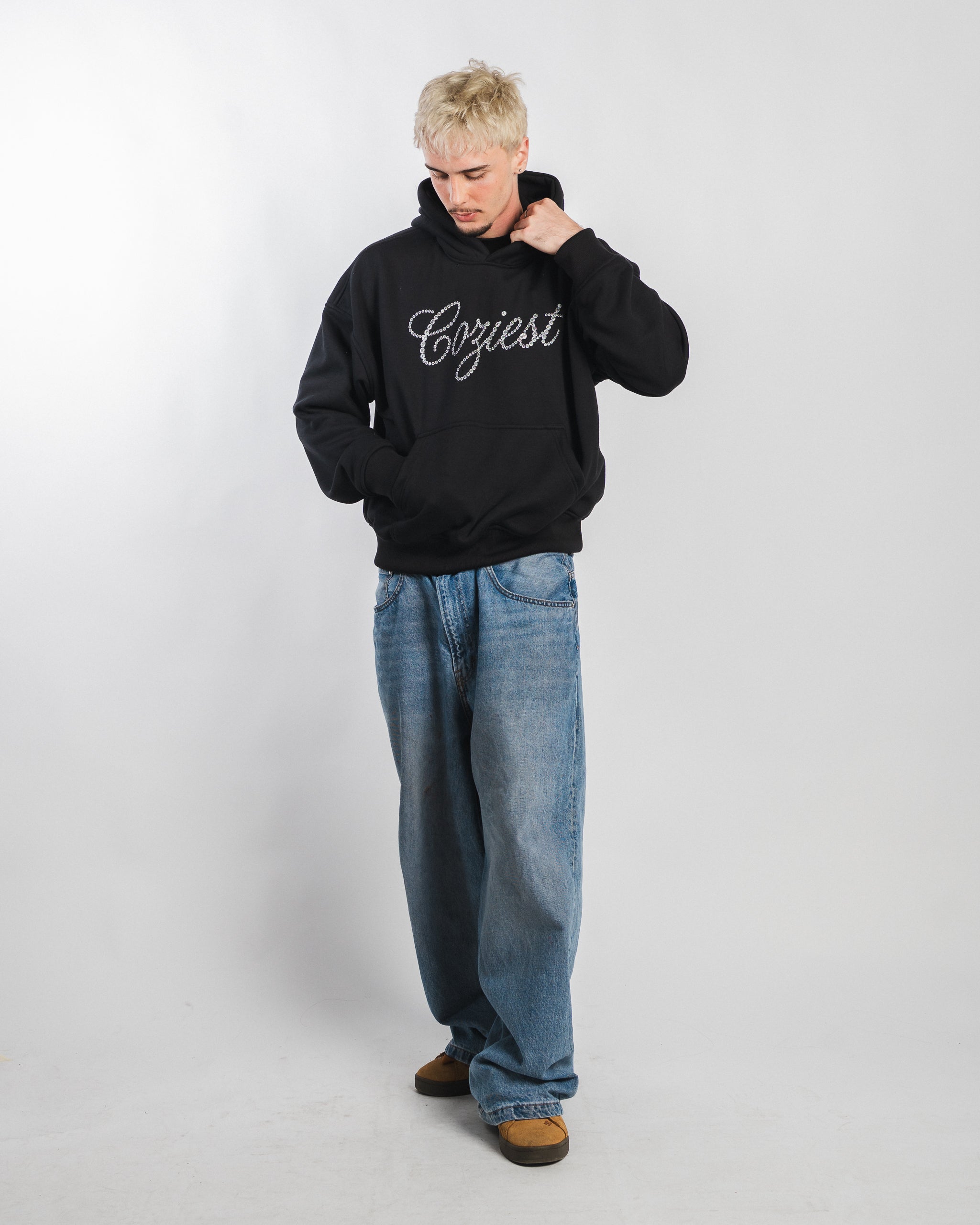 "Rhinestone Print" Hoodie in Black