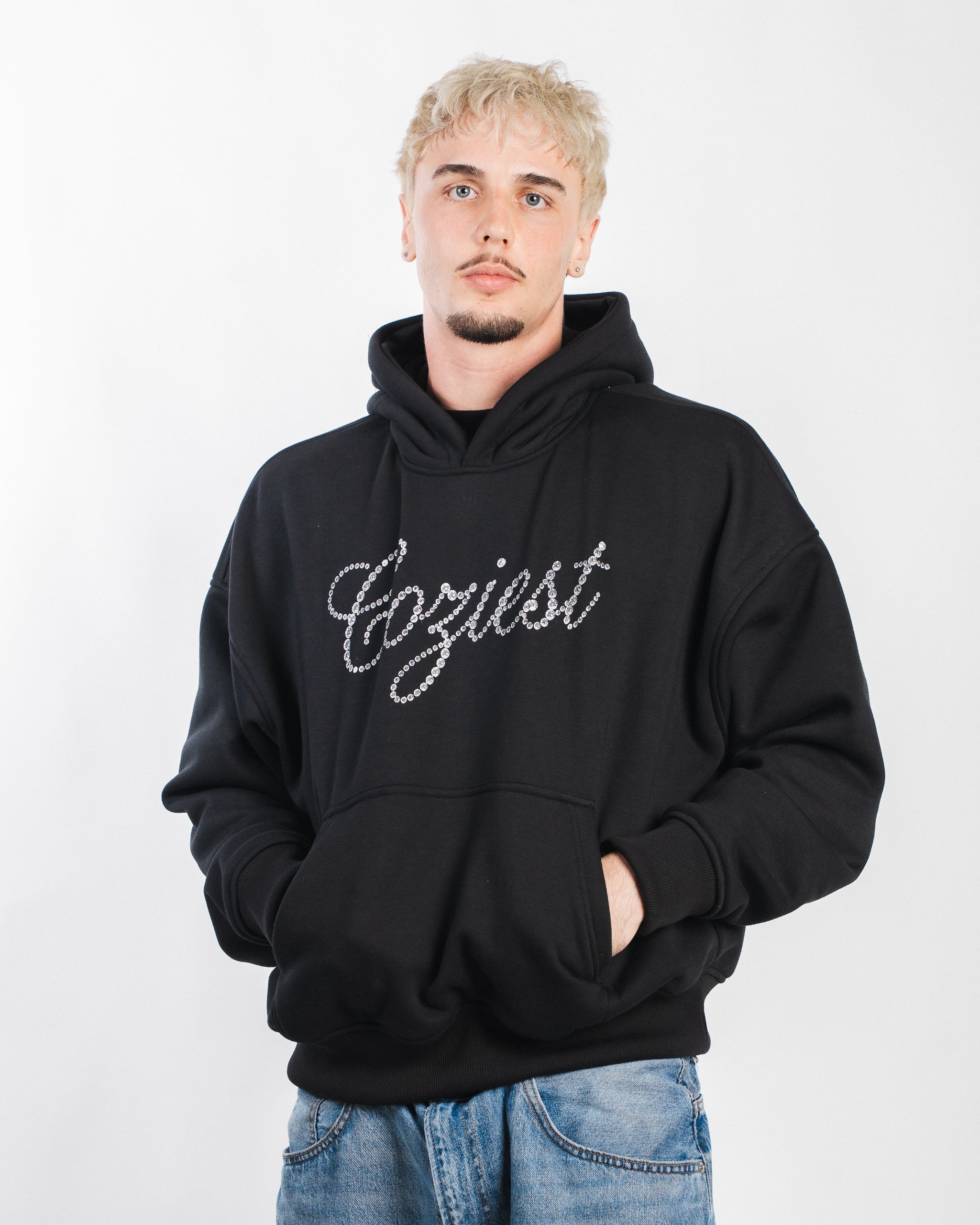"Rhinestone Print" Hoodie in Black