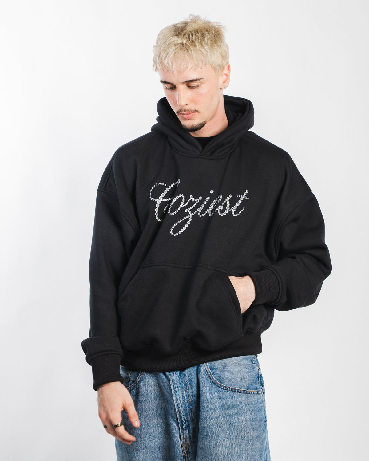 "Rhinestone Print" Hoodie in Black