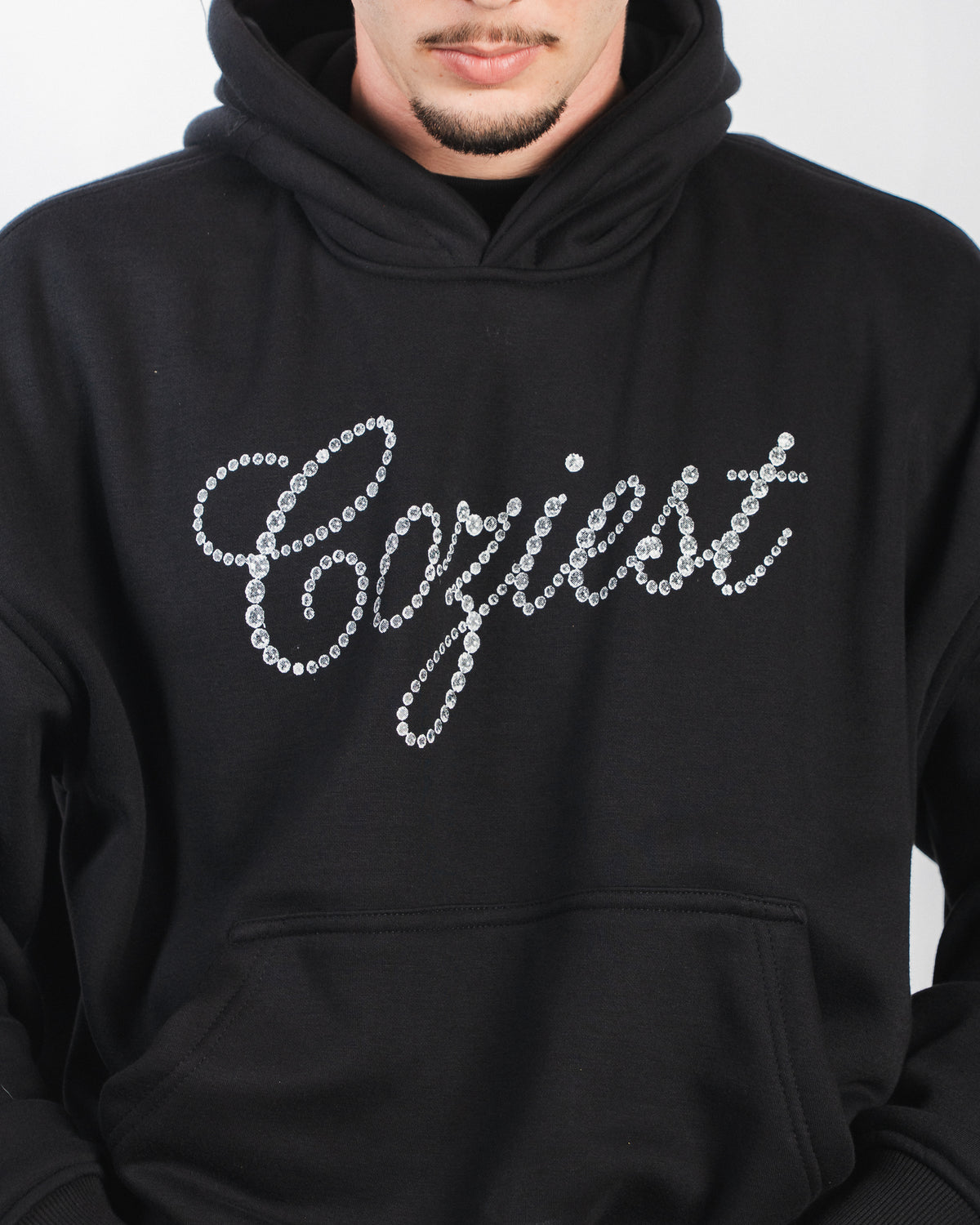 "Rhinestone Print" Hoodie in Black