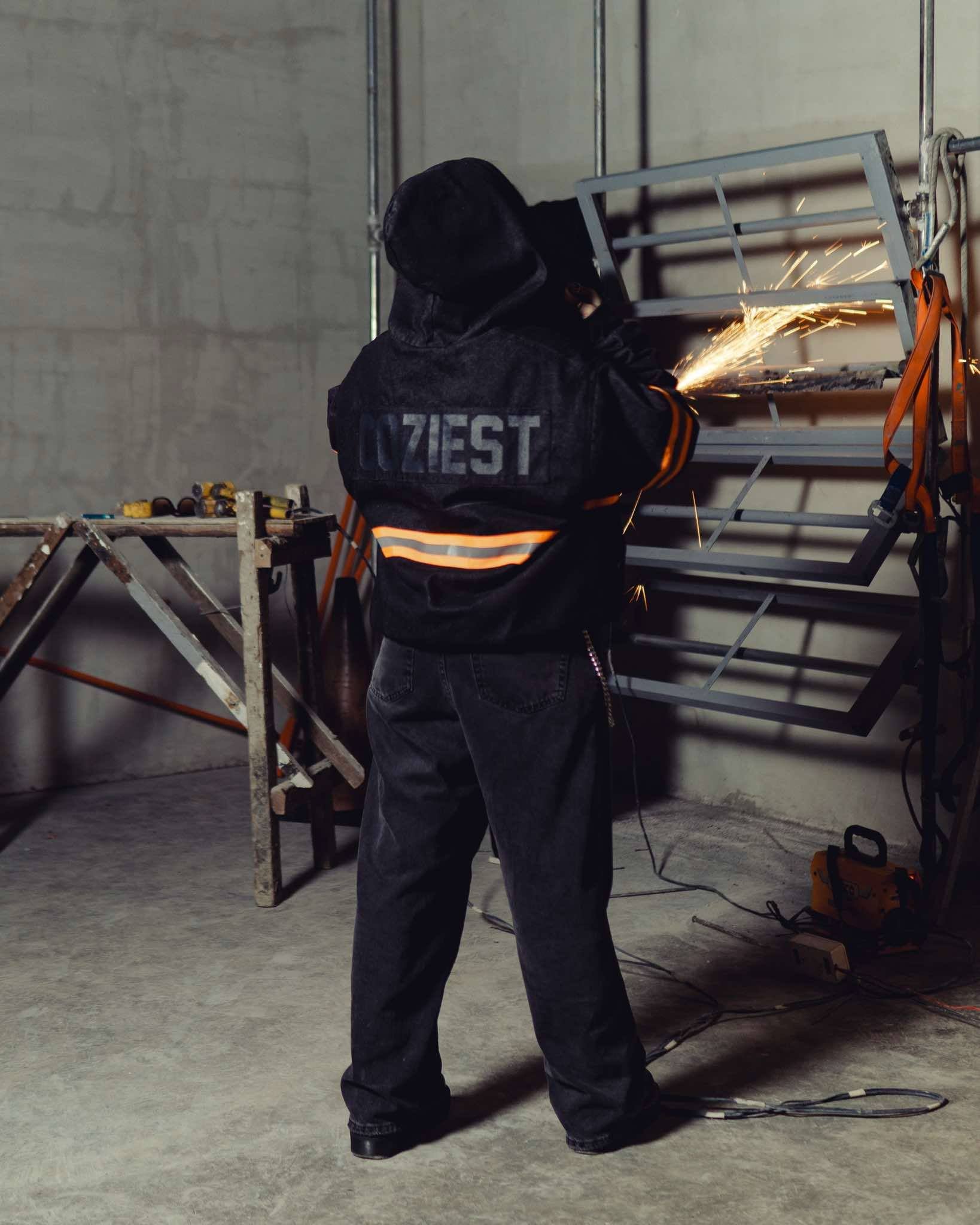 "Safety Orange" Denim Jacket in Black Colorway