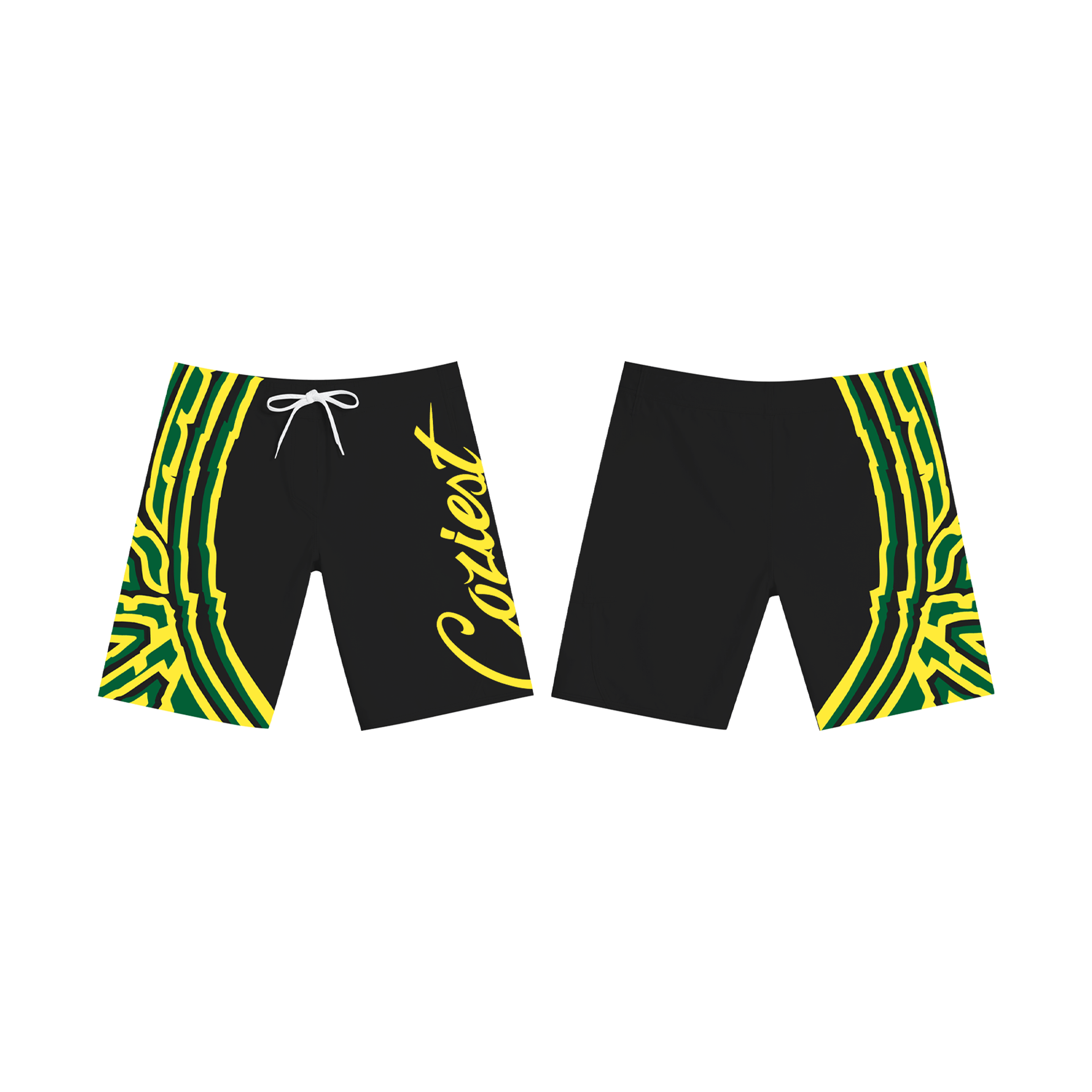 “26 Board Shorts” in Black, Green and White Colorway